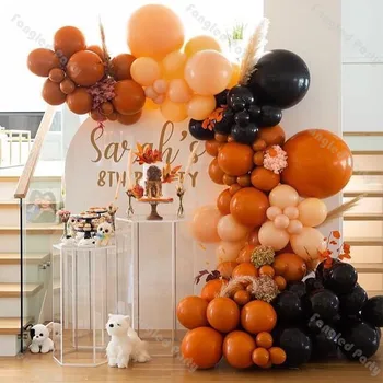 103pcs Zdvojnásobil Matný Orange Black Balloon Arch Krém Broskyňa Baby Sprcha Balóny Garland Narodeninovej Party Rodovej Odhaliť Dekorácie