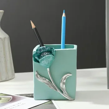 1pc 3D Kvet Držiak na Pero Živice Ploche Dekorácia, Ozdoba Úložný Box Modrá Ceruzka