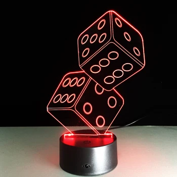 2 Kocky 3D Svetlo Akryl Farebné Atmosféru Lampa Stereo Vision Lampa Spálňa Nočné Svetlo Darčeky pre Priateľov, Milovníkov Pokru