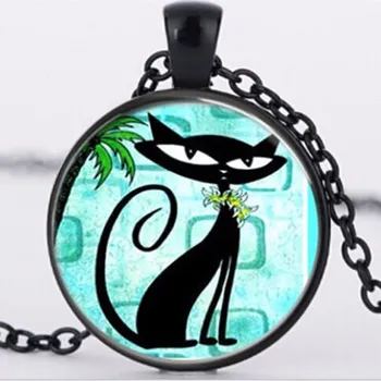 2018 new Black Cat Crystal Náhrdelník Strieborné Pozlátené Umelecké Sklo Dome Šperkov Náhrdelník Šperky Film Šperky