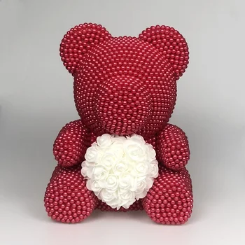 2020 Nové 40 cm Pearl Medveď s Ruže Kvet Srdce Tvorivé Handmade Darčeky na Vianoce, Valentína Nový Rok, Narodeniny