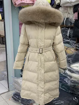 2022 nový trend módy žena kačica dole kabát s fox kožušiny hood žena dámske zimné bundy oblečenie slonoviny, čierna sivá parkas