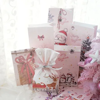 24 sady ružová Santa Vianočné snehuliak papier taška pridať nálepky Darčekové Tašky Strany občerstvenie candy Balení Darček Zábal taška