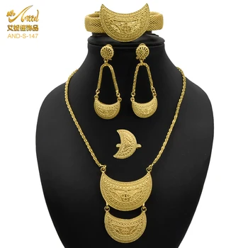 24K Gold Farby Afriky Svadobné Šperky Sady Pre Ženy Nigéria Svadobné Dary Strany Náramok Okrúhle Náušnice, Náhrdelník Set Šperkov