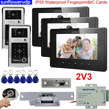 2V3 Odtlačkov prstov Tlačidlo Intercom Video Doorphone Auta S Farebným 7