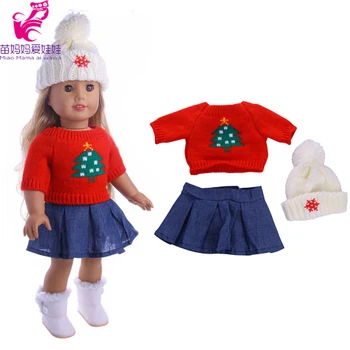 3 v 1 Červený sveter+ spp+ džínsy, šaty pre novorodenca bábiky Oblečenie Nosiť fit 18-palcové dievča bábiku šaty najlepší Darček k Narodeninám