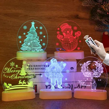 3D Akrylové Led Nočné Osvetlenie, stolná Lampa, Vianočné Dekorácie Nový Rok 2023 Santa Claus Snowman Deti Darček, Nočné Lampy Domova