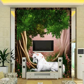 3D obývacia izba gauč TV vnútri štúdia pozadí Európskej biele tapety nástenná maľba Jednorožca Vlastné veľkosti