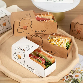 50pcs Sandwich box/taška Wrapper papier Chlieb box Hamburger prenosné balenie Toast box Raňajky box Hotdog box pečenie dekor