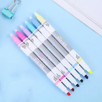 6 Ks/sada Zvýrazňovačov 6-farebný dvakrát hlavu vymazateľné zvýrazniť marker pero pre študentov s veľkou kapacitou farba