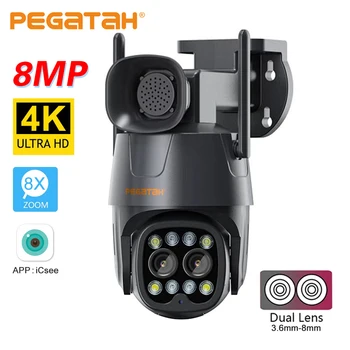 8MP 4K Wifi IP Kamera Duálny Objektív 2.8 mm-8 mm Vonkajšie 8X Zoom AI Ľudských Sledovať Nočné Videnie Dohľadu PTZ CCTV Kamier s Siréna