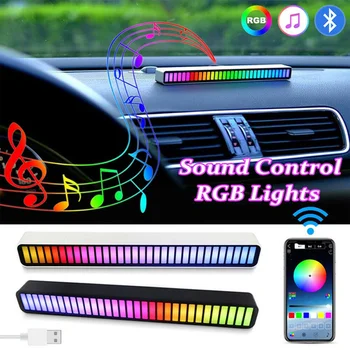Auto Zvuk kontrolka RGB Hlas-Aktivuje Hudbu, Rytmus Okolitého Svetla s 32 LED 18 Farby Auta Domáce Dekorácie na Čítanie
