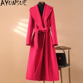 AYUNSUE Vysokej Kvality Cashmere Coats pre Ženy Zimné Elegantné Vlna Srsť Dlhá Bunda kórejský Pás kórejský Módne Manteau Dlho Femme