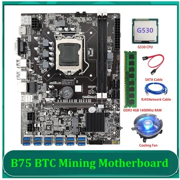 B75 ETH Ťažba Doske 12 PCIE Na USB LGA1155 S G530 PROCESOR+DDR3 4GB 1600Mhz pamäť RAM+Chladiaci Ventilátor B75 BTC Baník