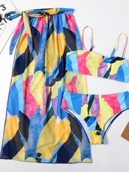 Bikiny Vysoký Pás Plavky Ženy Tangá Plavky 2023 Tie Dye Tri Kus Bikini Set Nastaviteľný Popruh Na Kúpanie Oblek Letné Beach