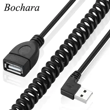 Bochara Elastické Stočený USB 2.0 Predlžovací Kábel mužmi a M/F 90degree Rovný Kábel