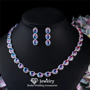 CC Luxusné Šperky Set pre Ženy, Svadobné Doplnky Zapojenie Choker Svadobné Bijoux Stud Náušnice, Náhrdelníky Sady Farebné T0208