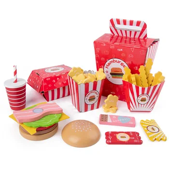 Deti Kuchyni Varenie hry Predstierať, že Hrať hračka Simulácia Drevené Hamburger hranolky Koks Fast Food Sady Burger Nastaviť deti darček