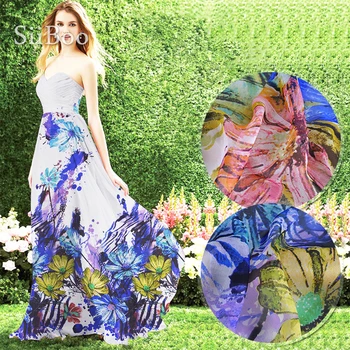 Európska kvetinový vytlačené širšie a tenké 100% pure hodvábny šifón textílie pre ženy letné plážové šaty Fabrique de soie telas SP6030