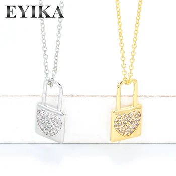 EYIKA Trendy Cubic Zirconia Láska Srdce Zámok Náhrdelník Prívesok Zlaté Strieborná Farba Reťazca Módne kórejský Štýl Ženy Choker Šperky