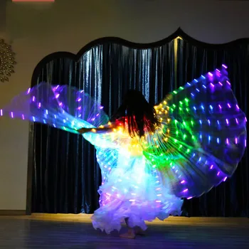 Farebné Led Isis Krídla s Držanie Palice, Brušný Tanec Príslušenstvo Fáze Výkonu Podpora Svieti Led Krídla Otvorené 360 Stupňov Klub