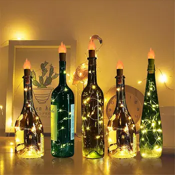 Fľaša vína Svetlo Plameňom, Korku Víla Medený Drôt String 2m 20LED Vianočný Večierok Domov Svadobný Veniec Dekorácie Teplá Biela