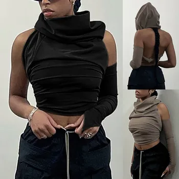 Gotický Ženy Backless Y2K Orezať Začiatok Letnej Módy Bežné Tričká 2023 Sexy Clubwear Vystrihnúť Hoodies Topy Tees Ženské Oblečenie