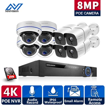 H. 265 CCTV Kamera Security System Súprava 4K 8ch Exteriérový Vodotesný Zvukový Ai Nočné Videnie POE IP Kamera Vedi Dohľadu Auta 8MP