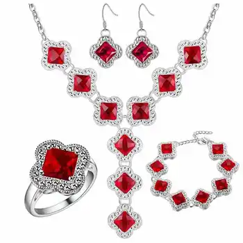 Hrubé pozlátené šperky set 925 šperky veľkoobchod veľkoobchod červená gem módy nastavenie