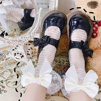 Japonské Ženy Lolita Ponožky Biele Čipky Bowknot Mäkké Sestra Vintage Volánikmi Víla Hodváb Slúžka Trubice Pančuchy Cosplay Príslušenstvo