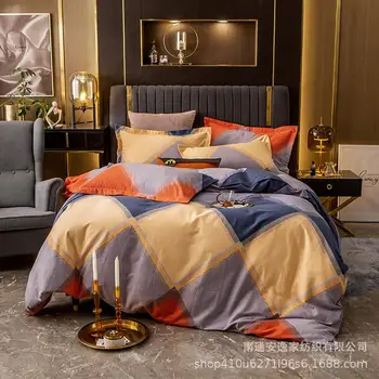 Jednoduché king-size luxusné svetlo luxusná manželská posteľ posteľ kryt bavlna posteľ kryt nastaviť kráľovná roztomilý vankúš deka kryt posteľ list