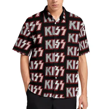 Kiss Kapela Členských Tváre Ležérne Košele Kiss Logo Pláži Tričko Krátky Rukáv Štýlový Blúzky Muž Veľká Veľkosť