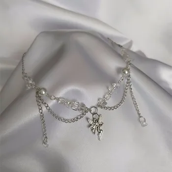 Krištáľovo čisté kremenné fairycore náhrdelník víla y2k grunge fairygrunge softgrunge softgoth darček šperky dizajn, ručne vyrábané prírodné