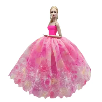 Kvetinový Multi Layer Čipky Hot Pink Svadobné Šaty pre Bábiku Barbie Princezná Šaty, Šaty Oblečenie 1/6 BJD domček pre bábiky Príslušenstvo Hračky