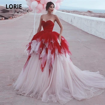 LORIE Červené a Biele Svadobné Šaty 2021 Milú Viazané Viktoriánskej Gotický Svadobné Šaty šité Luxusné Svadobné Šaty