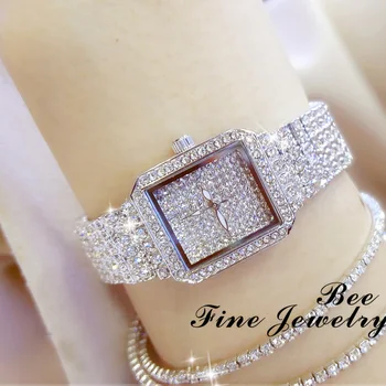 Luxusné Módne Drahokamu Dámske Hodinky Námestie Dial Hodinky Značky Quartz Zlato Ženy Hodinky Crystal Hodiny Relojes Reloj Mujer