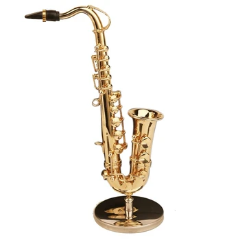 Meď Miniatúrne Tenor Saxofón So Stojanom A V Prípade Mini Hudobný Nástroj Miniatúrny Domček Pre Bábiky Model Domáce Dekorácie