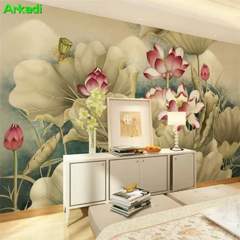 Moderný Čínsky atrament lotus, TV joj, nástenné maľby art video stenu, dekorácie, maliarstvo, obývacia izba 5D8D tapety akejkoľvek veľkosti