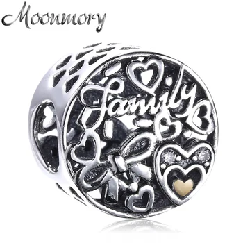 Moonmory Láska, Rodina Srdce 925 Sterling Silver Kúzlo Fit Značky Náramok Had Reťazca DIY Šperky Príslušenstvo 2020 Jeseň Perličiek