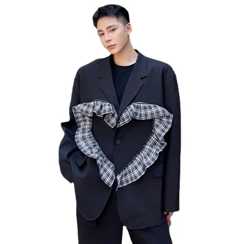 Muži Odnímateľné na Zips v tvare Srdca Čipky Sako Muž Harajuku Streetwear Módy Voľné Bežné Vyhovovali Kabát, Sako Mužské Oblečenie
