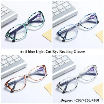 Móda Anti-modré Svetlo Cat Eye Okuliare na Čítanie Štvorcový Rám Ženy Muži Ľahký Presbyopic Kvetinový Vytlačené Okuliare +2.0~3.0