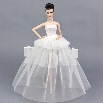 Móda Pure White Party Mimo Rameno Šaty Pre Bábiku Barbie Oblečenie Multi-layer Večerné Šaty Svadobné Šaty 1/6 Bábika Príslušenstvo