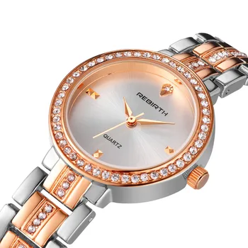 Móda ZNOVUZRODENIE Ženy Hodinky Luxusné Lady Hodiny Nádherné Drahokamu Bežné náramkové hodinky Gold Crystal Steel Darček
