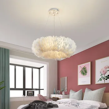 Nordic Spálňa Lustre Jednoduché Moderné Led Romantický Teplé Obývacia Izba Svetlo Iny Tvorivé Pierko Stropov Lampa