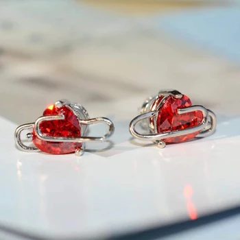Nové 925 silver diamond-pokrytej červená v tvare Srdca papier klip náušnice pre ženy romantické high-end zapojenie darček šperky