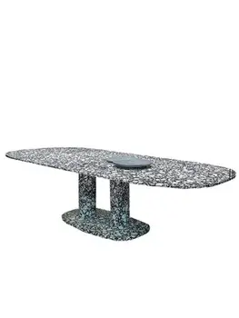 Oválne skalné platne luxusné obdĺžnikové multi-osoby, jedálenský stôl a stoličky kombinácia moderných jednoduché kreatívne tabuľka