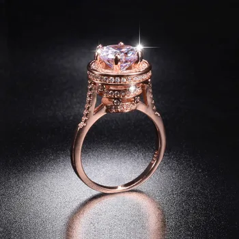 Podpora!! Pevné 925 Silver & rose gold Snubné Prstene, Šperky pre Ženy Veľké Kolo 3ct Simulované Diamond Veža Zásnubný Prsteň