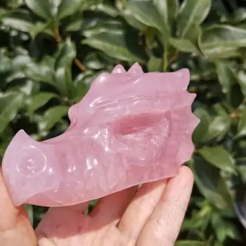 Prírodné Rose quartz Draka, Hlava Lebka Leštené Uzdravenie Crystal Dragon Hlava Pre Home Decor