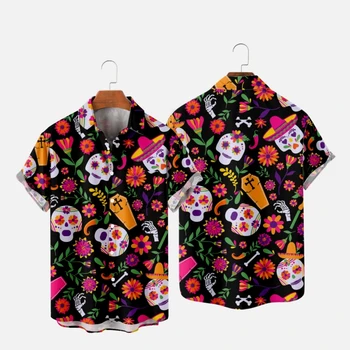 Pánske Havajské T-Shirt Pre Ženy Rose Lebky Vzor Harajuku Hombre Fashion Tričko Bežné Pláži Nadrozmerné Oblečenie 4