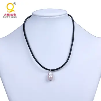 Romantický perlový náhrdelník kožené lano náhrdelník sladkovodné 11*21 mm tekvica tvar perly šperky pre ženy šperky